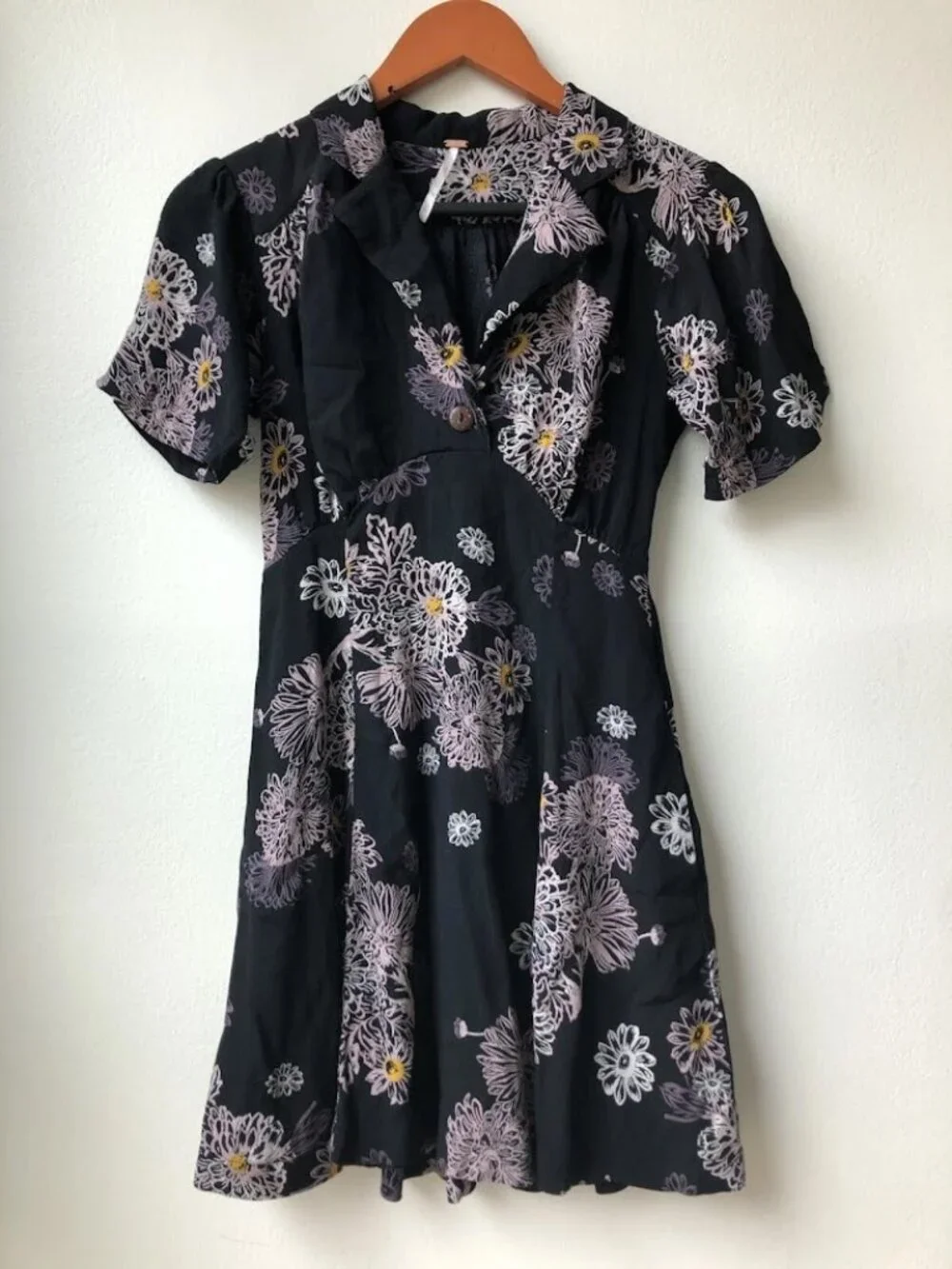 Free People Blue Hawaii Floral Mini Dress - Black Combo - Size M